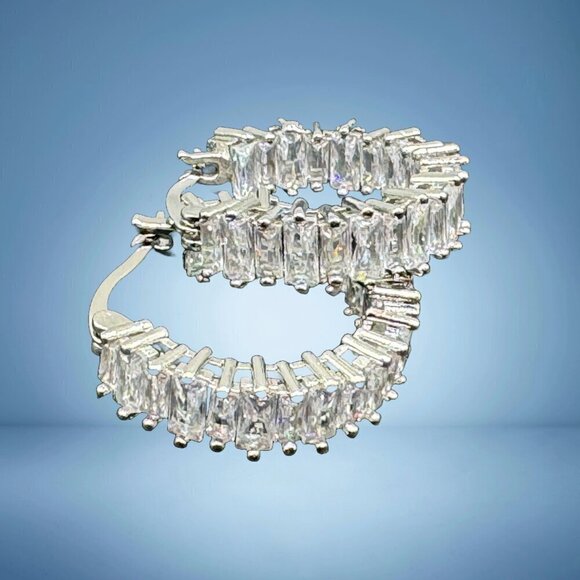 Huggie Small Hoop Earrings w/ Rectangular Stones and Tons of Bling #1419 - Picture 3 of 7